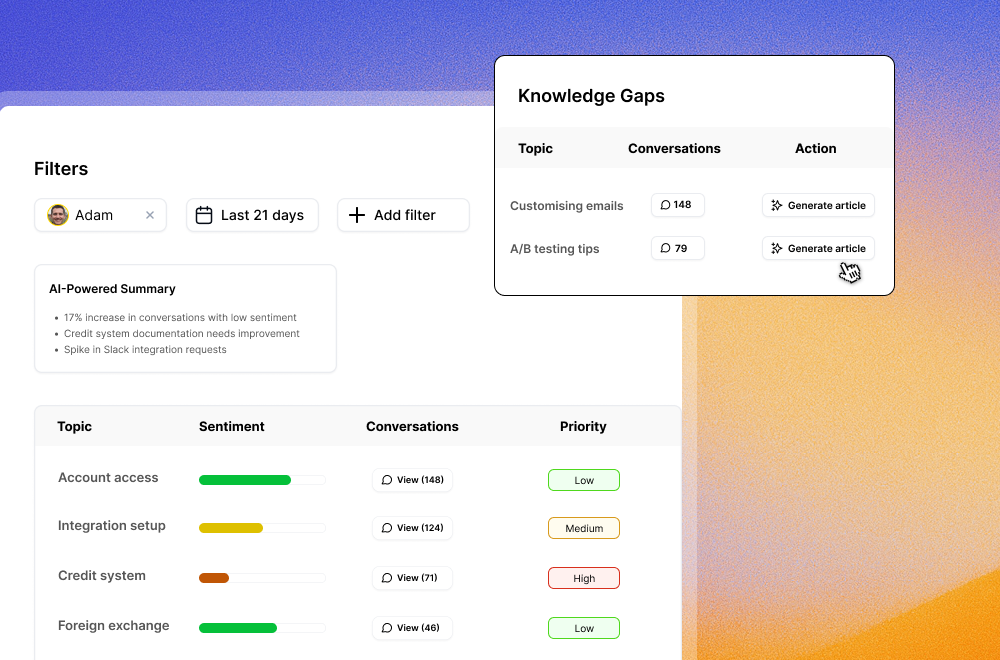 Receive always-on insights and suggestions interface